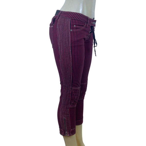 Isabel Marant Women’s Burgundy & Black Striped Capri Pants Lace-Up Size 2