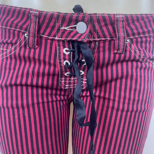 Isabel Marant Women’s Burgundy & Black Striped Capri Pants Lace-Up Size 2