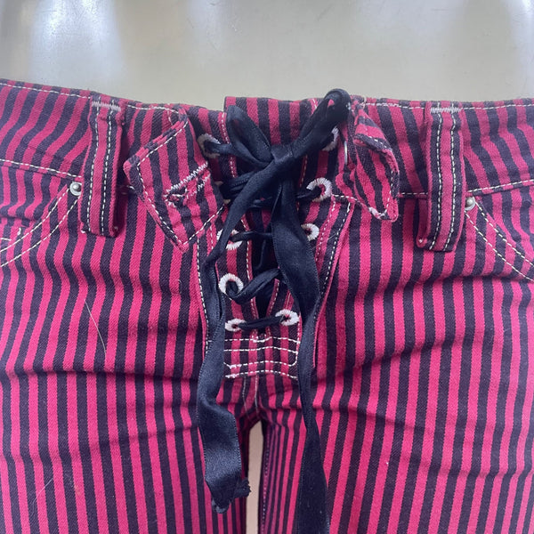 Isabel Marant Women’s Burgundy & Black Striped Capri Pants Lace-Up Size 2