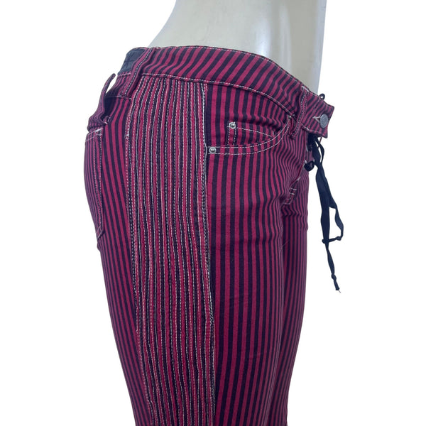 Isabel Marant Women’s Burgundy & Black Striped Capri Pants Lace-Up Size 2