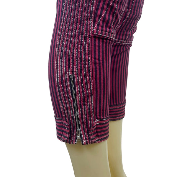 Isabel Marant Women’s Burgundy & Black Striped Capri Pants Lace-Up Size 2