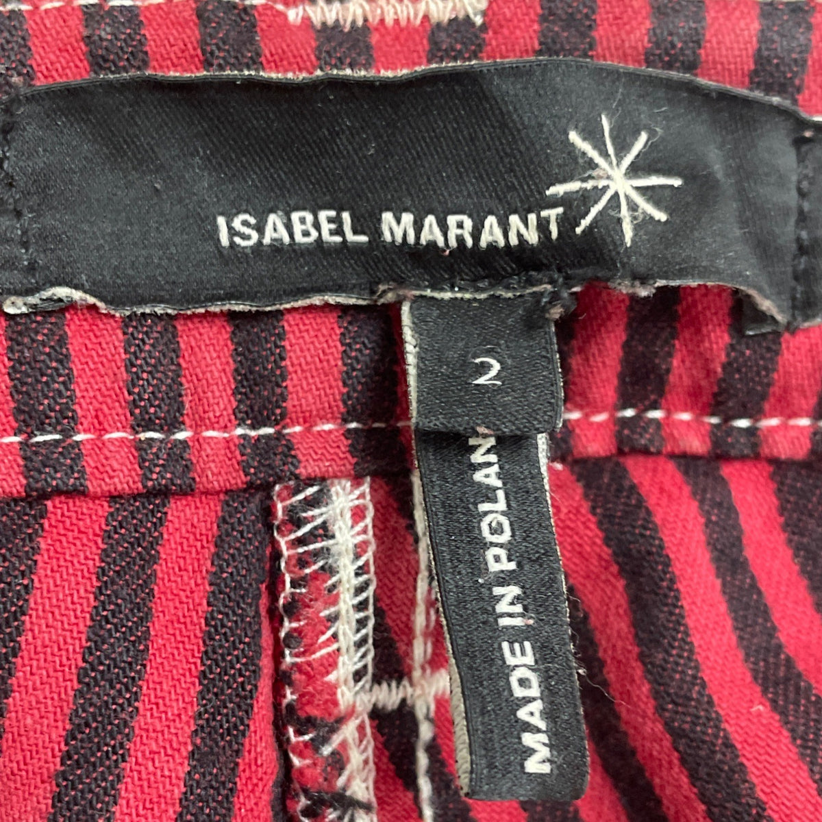 Isabel Marant Women’s Burgundy & Black Striped Capri Pants Lace-Up Size 2