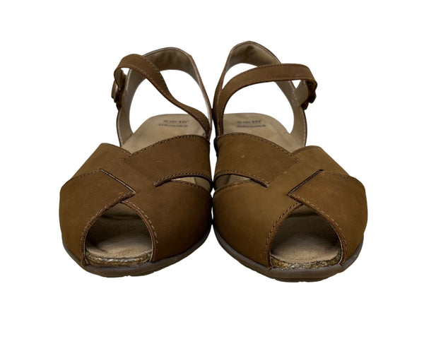 Earth Origins Women’s Almond Leather Adhesive Strap Palomos Percy Sandals Sz 11