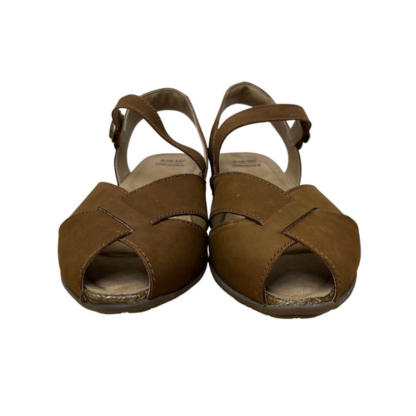 Earth Origins Women’s Almond Leather Adhesive Strap Palomos Percy Sandals Sz 11