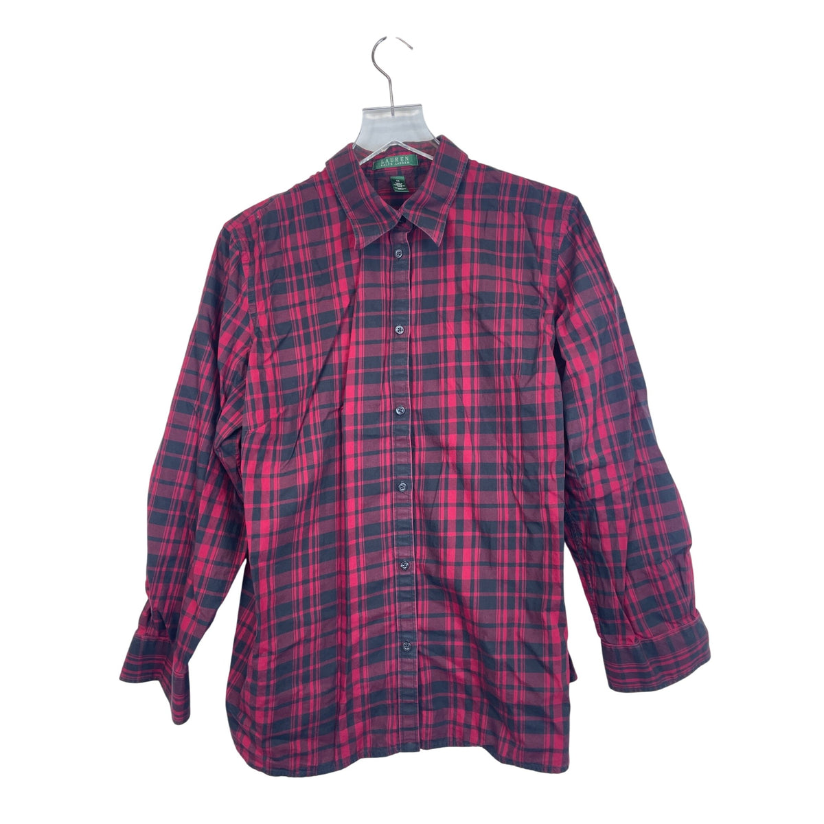 Lauren Ralph Lauren Womens Red/Black Plaid Button-Up Cotton Shirt Size 1X