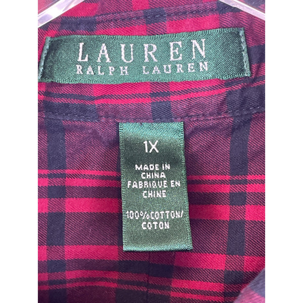 Lauren Ralph Lauren Womens Red/Black Plaid Button-Up Cotton Shirt Size 1X