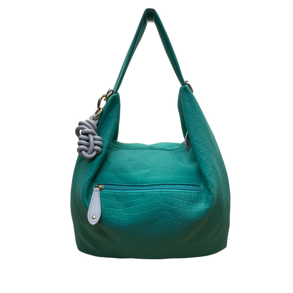 Sondra Roberts Women’s Green Aqua Croc-Embossed W Knot Detail Satchel Hobo Bag