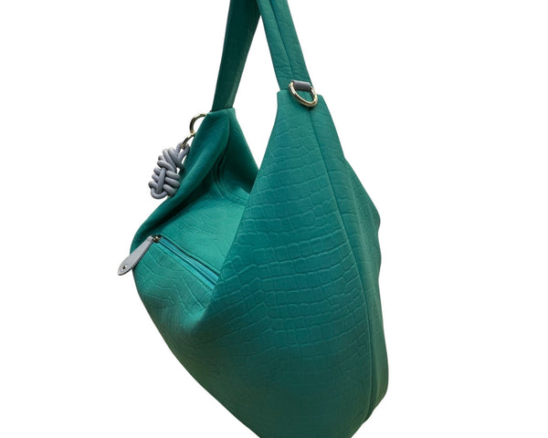 Sondra Roberts Women’s Green Aqua Croc-Embossed W Knot Detail Satchel Hobo Bag