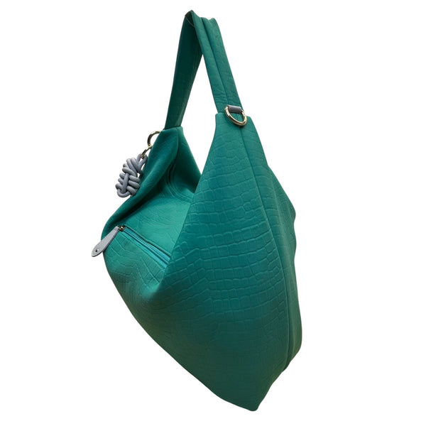 Sondra Roberts Women’s Green Aqua Croc-Embossed W Knot Detail Satchel Hobo Bag
