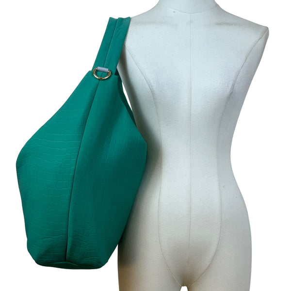 Sondra Roberts Women’s Green Aqua Croc-Embossed W Knot Detail Satchel Hobo Bag