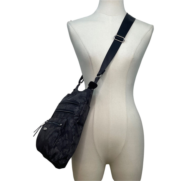 Baggallini Black Floral Design Adjustable Strap Zippered RFID Crossbody Bag Sz M