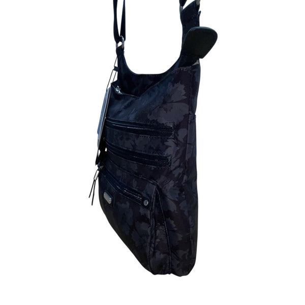 Baggallini Black Floral Design Adjustable Strap Zippered RFID Crossbody Bag Sz M