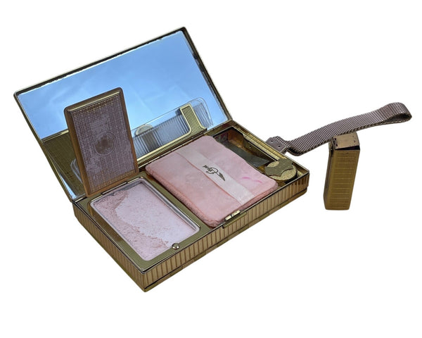 Vintage Evans Gold Tone Woven Design With Mirror & Lipstick Holder Makeup Case