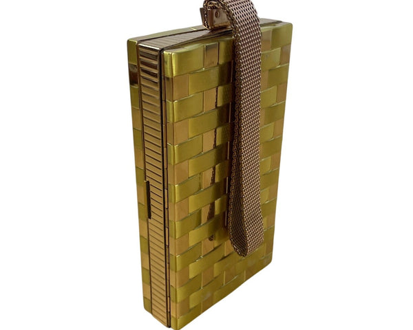 Vintage Evans Gold Tone Woven Design With Mirror & Lipstick Holder Makeup Case