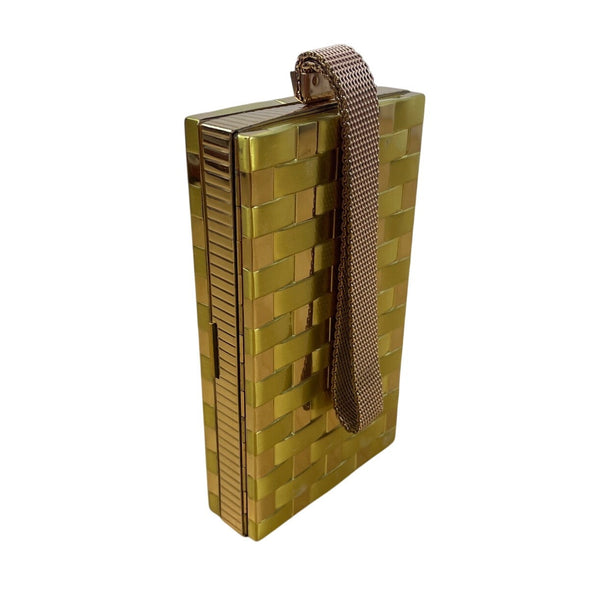Vintage Evans Gold Tone Woven Design With Mirror & Lipstick Holder Makeup Case