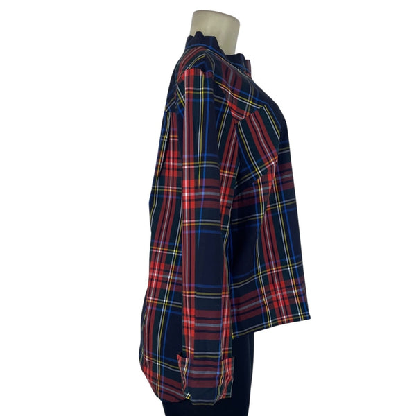 J.Crew Womens Multicolor Plaid Cotton Blouse Rhinestone Trim Long Sleeve Size 12