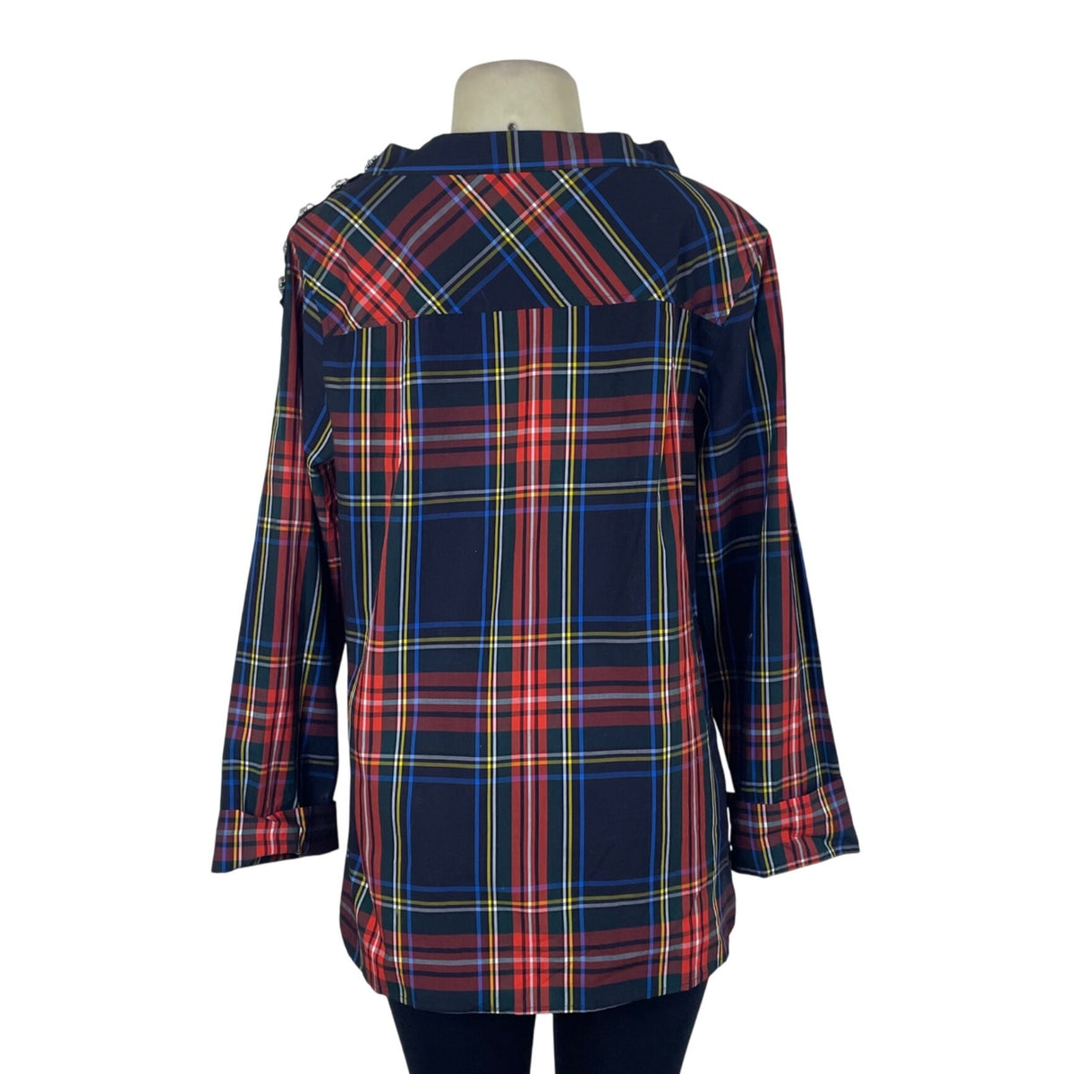 J.Crew Womens Multicolor Plaid Cotton Blouse Rhinestone Trim Long Sleeve Size 12
