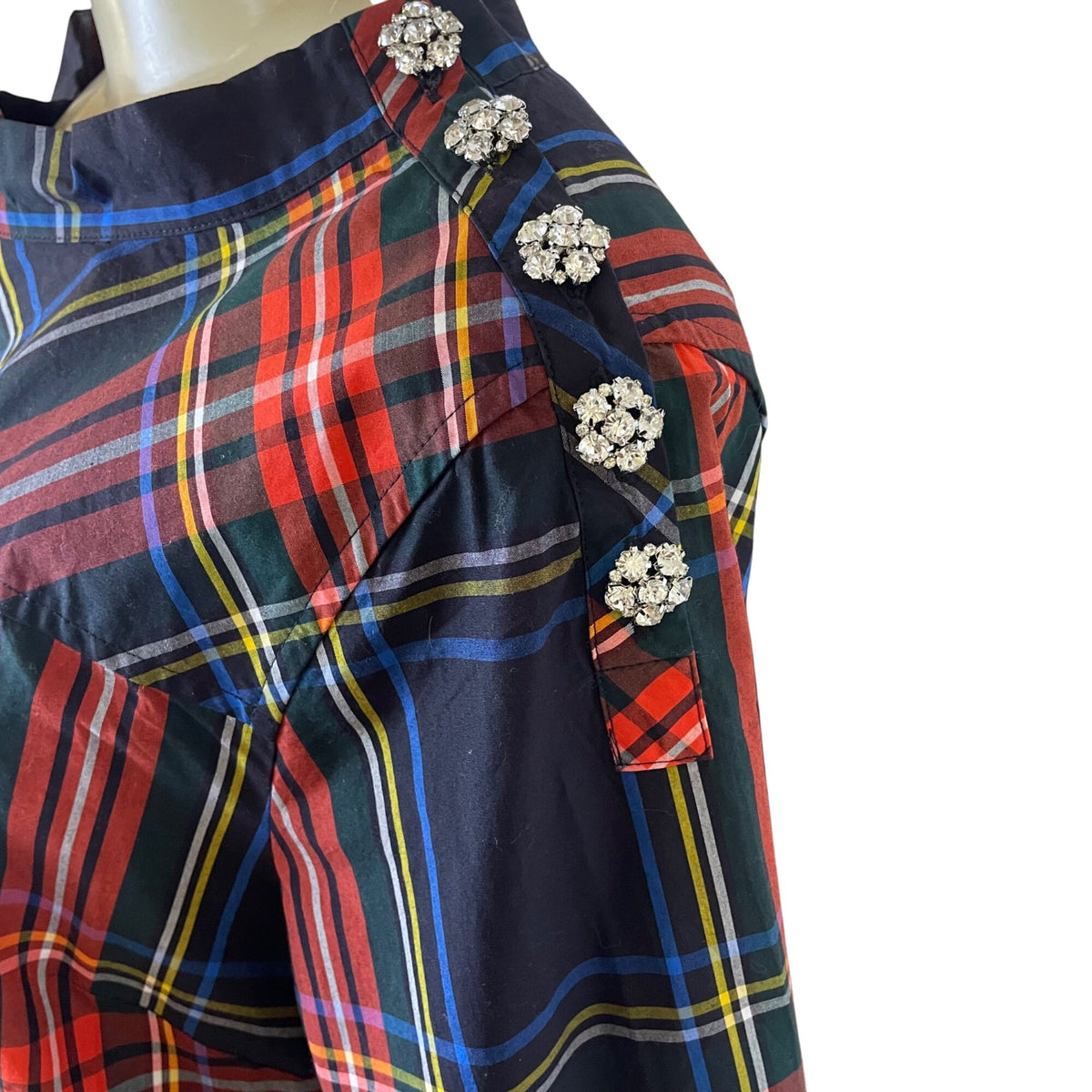 J.Crew Womens Multicolor Plaid Cotton Blouse Rhinestone Trim Long Sleeve Size 12