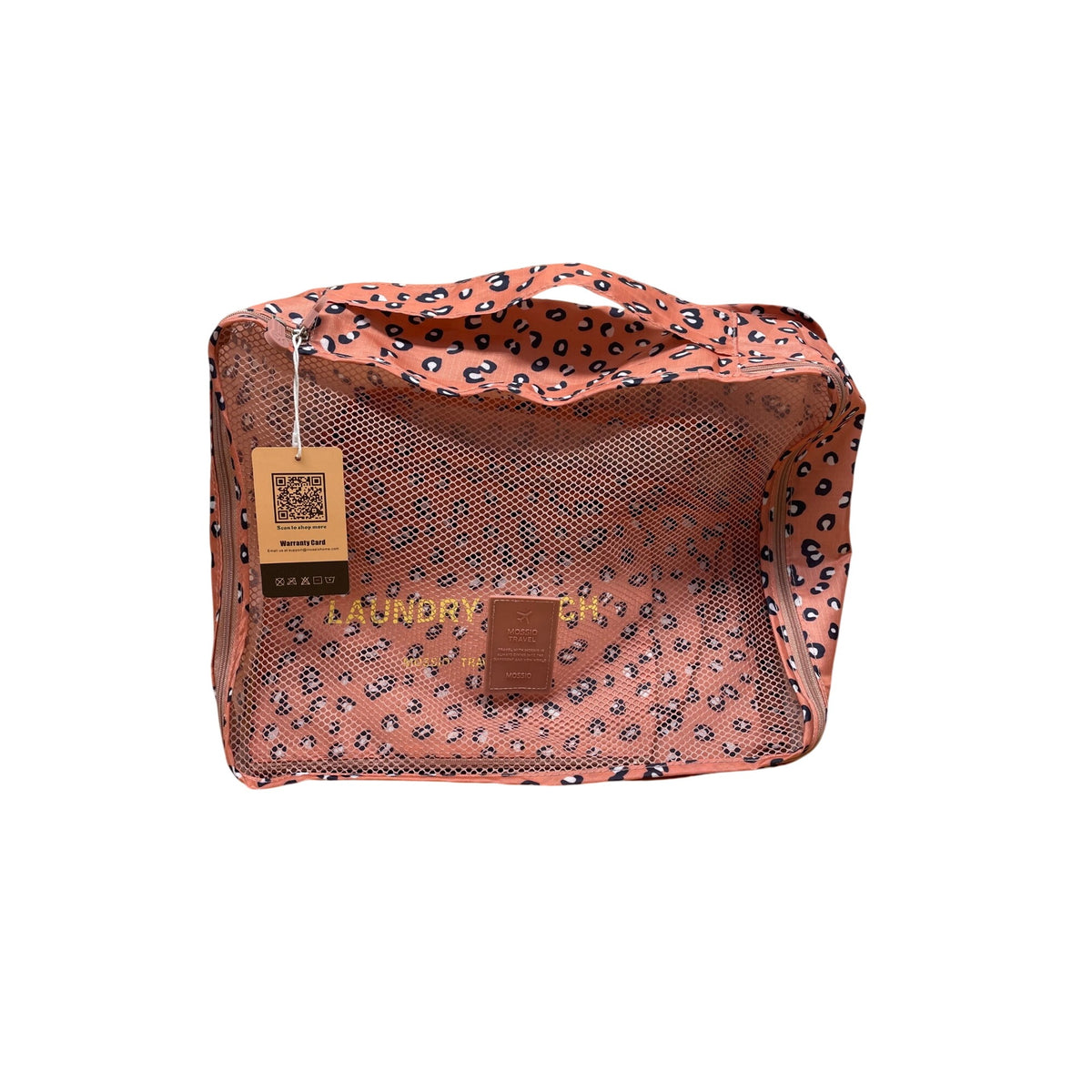 Mossio Women Pink Polyester Mesh Laundry Bag Animal Print 12" Lightweight Durable