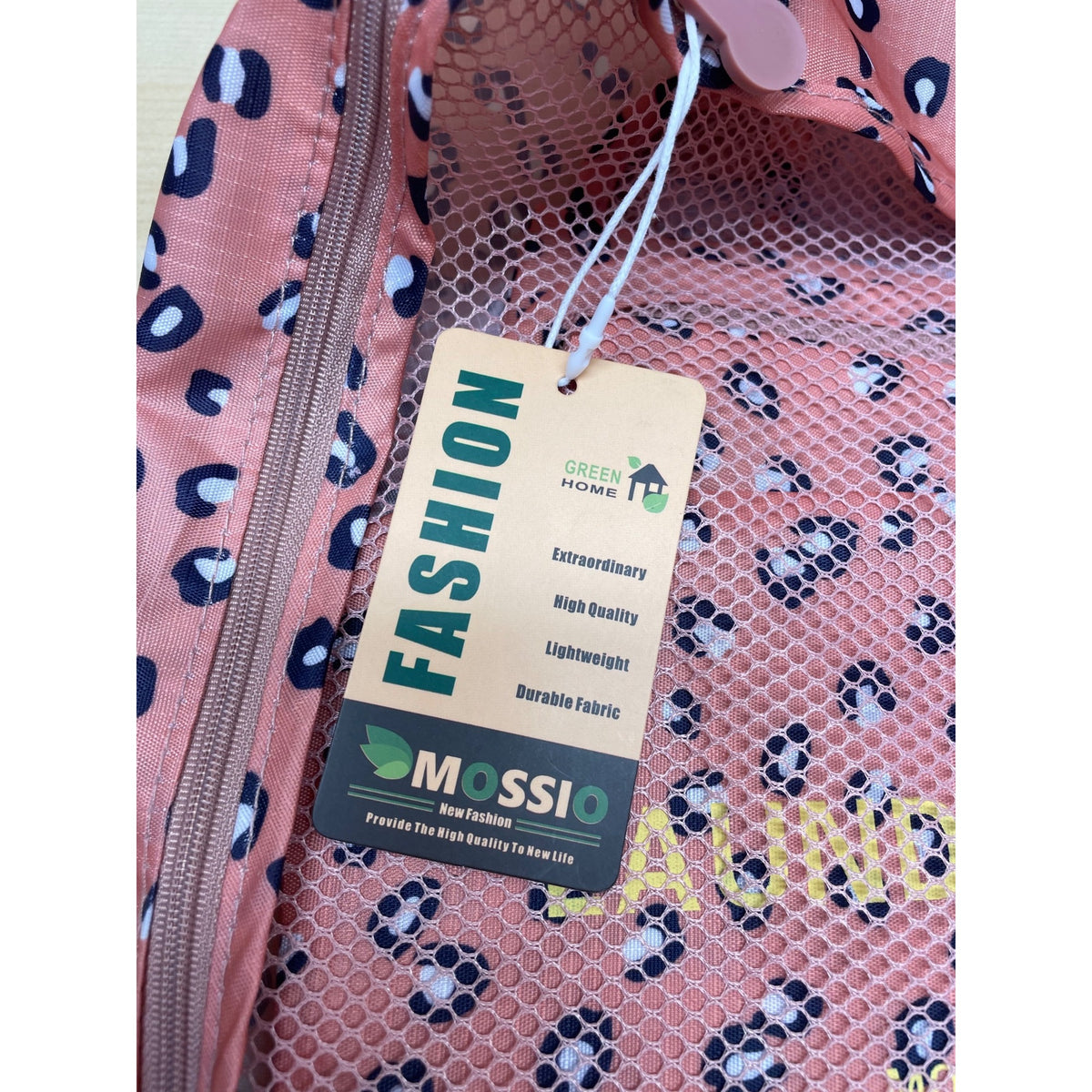 Mossio Women Pink Polyester Mesh Laundry Bag Animal Print 12" Lightweight Durable