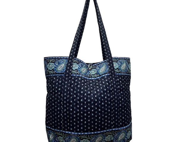 Vera Bradley Paisley Quilted With Long Straps Blue Floral Design Tote Bag
