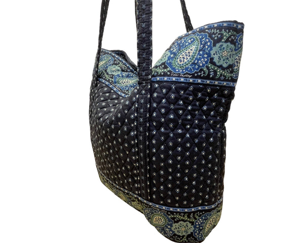 Vera Bradley Paisley Quilted With Long Straps Blue Floral Design Tote Bag