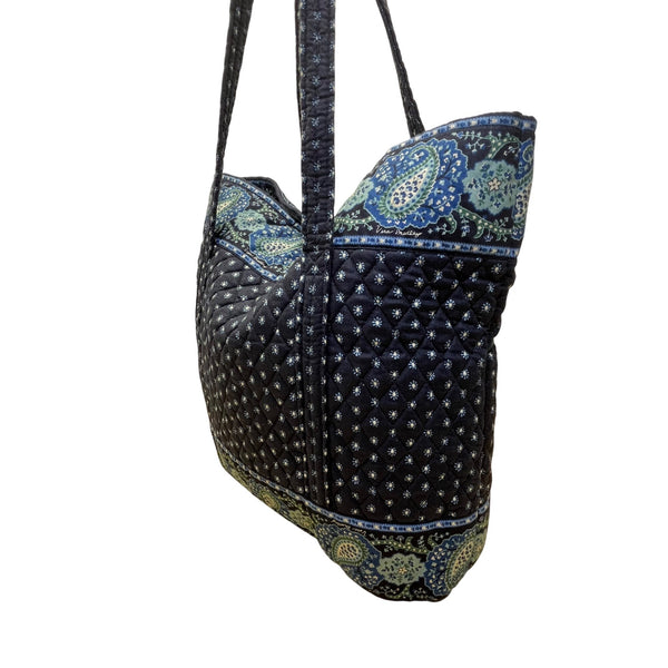 Vera Bradley Paisley Quilted With Long Straps Blue Floral Design Tote Bag