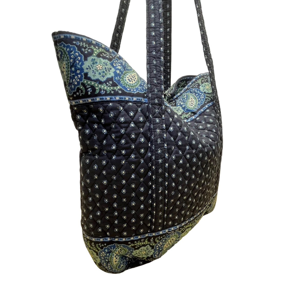 Vera Bradley Paisley Quilted With Long Straps Blue Floral Design Tote Bag