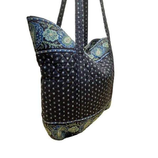 Vera Bradley Paisley Quilted With Long Straps Blue Floral Design Tote Bag
