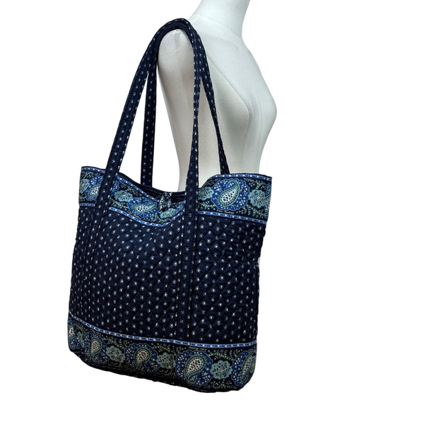 Vera Bradley Paisley Quilted With Long Straps Blue Floral Design Tote Bag