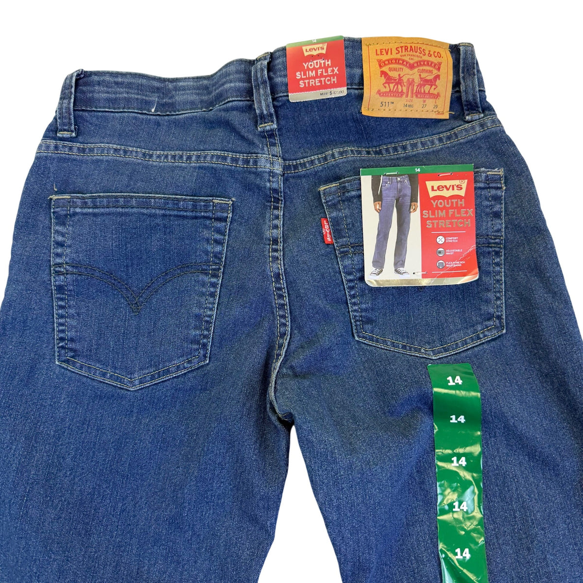 Levi’s Youth Blue Slim Flex Stretch Jeans Adjustable Waistband Size 14 - New
