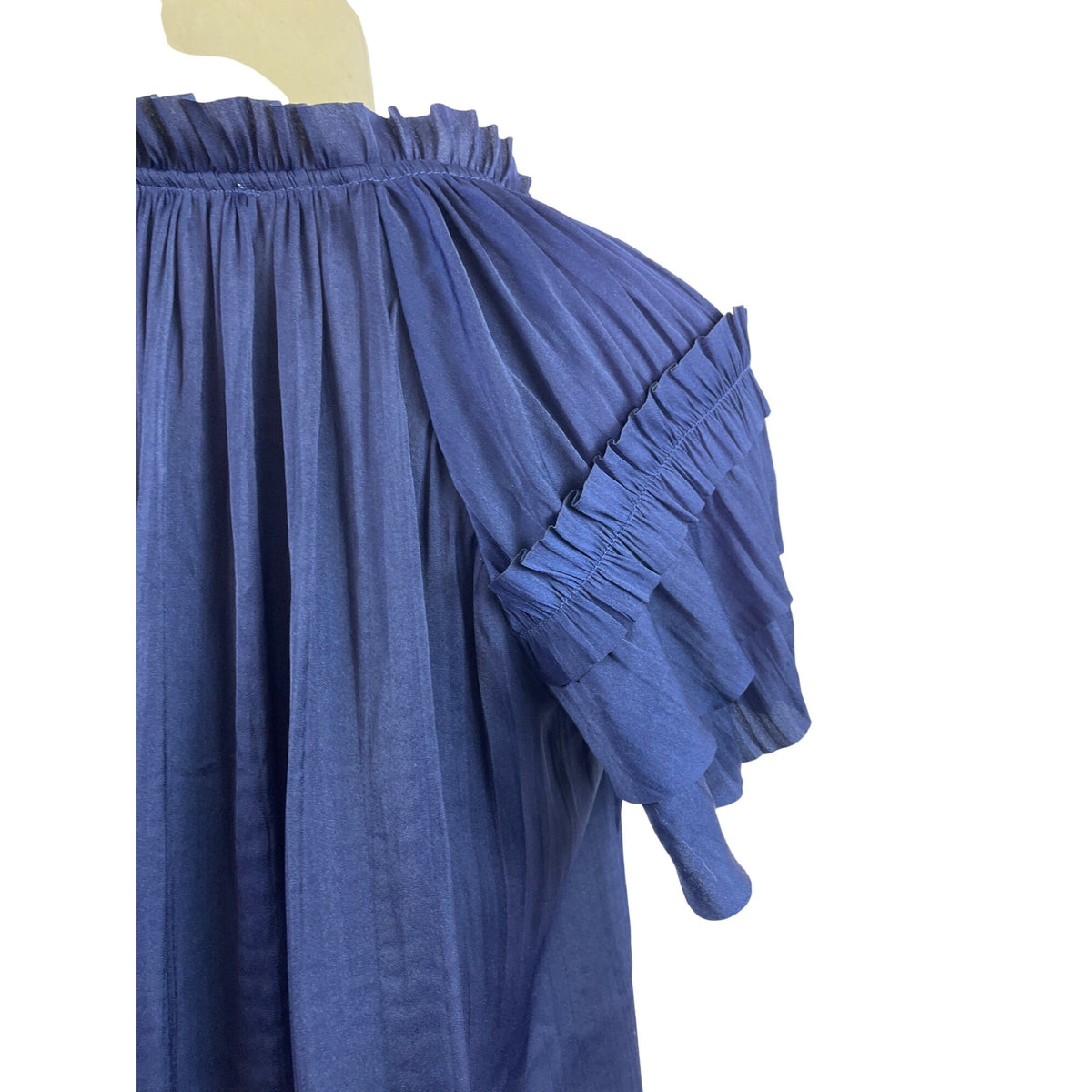 Catherine Malandrino Women Navy Ruffle Sleeve Blouse With Tie Neck Detail Sz S/P