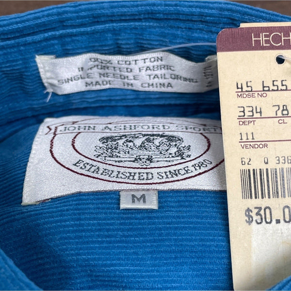 John Ashford Sport Blue Corduroy Button-Down Long Sleeve Shirt Size M - New