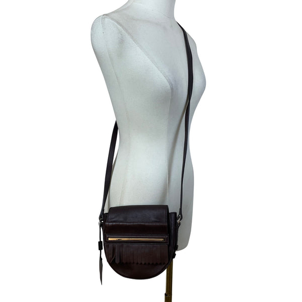 Massimo Dutti Women’s Brown Leather Fringe Flap Adjustable Strap Crossbody Bag