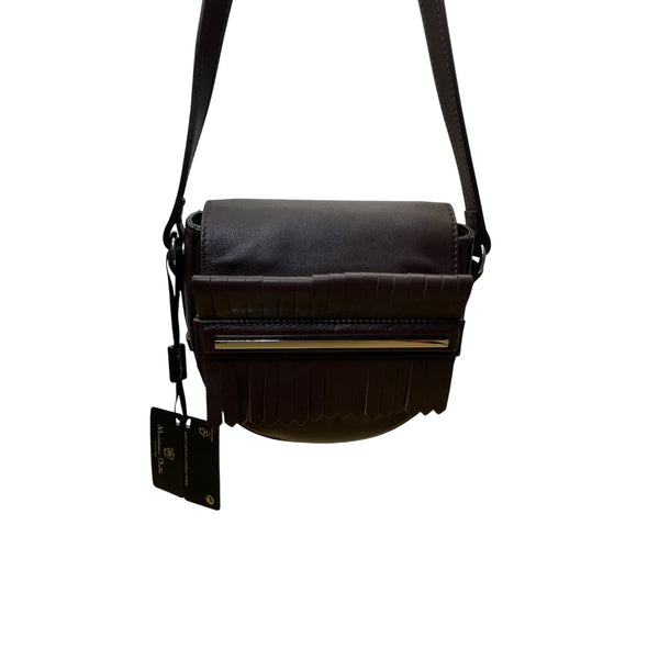 Massimo Dutti Women’s Brown Leather Fringe Flap Adjustable Strap Crossbody Bag