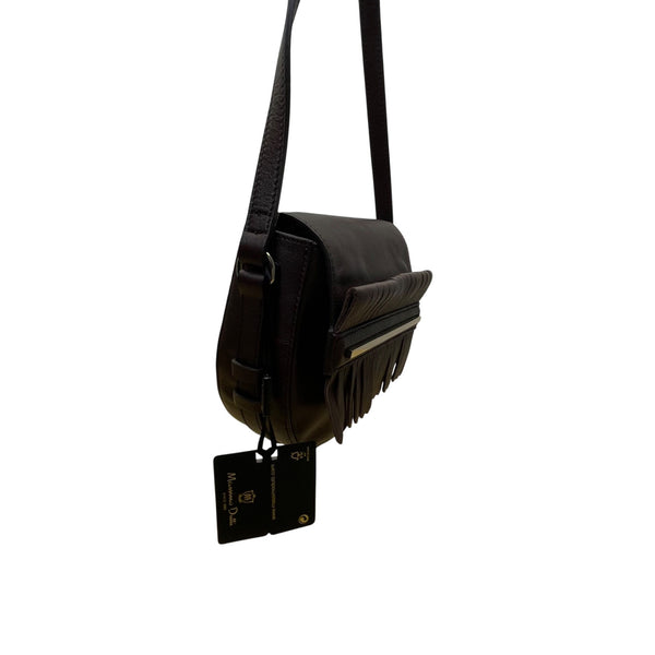 Massimo Dutti Women’s Brown Leather Fringe Flap Adjustable Strap Crossbody Bag