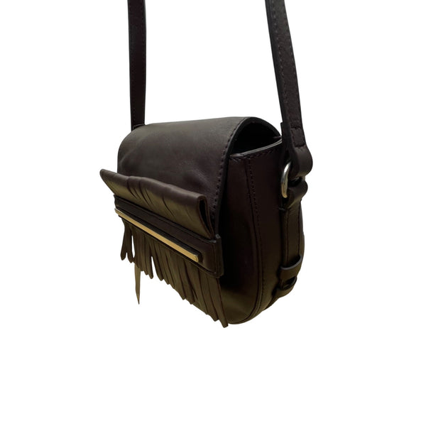 Massimo Dutti Women’s Brown Leather Fringe Flap Adjustable Strap Crossbody Bag