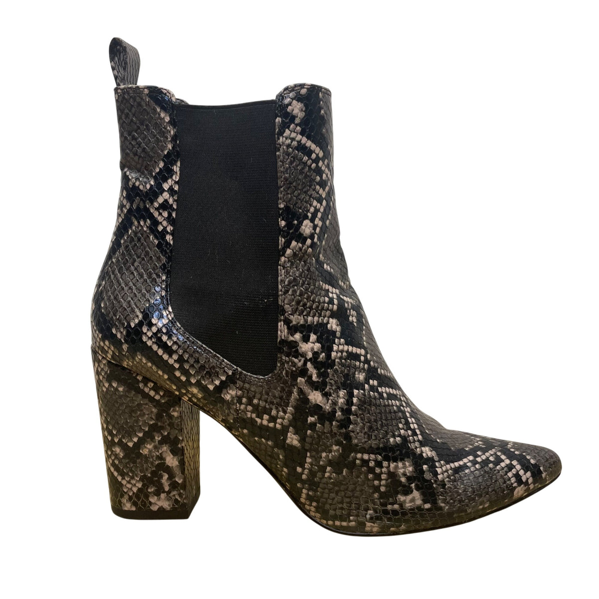 Steve Madden Women’s Black Snakeskin Print Pointed Toe Ankle Boots Size 9.5M