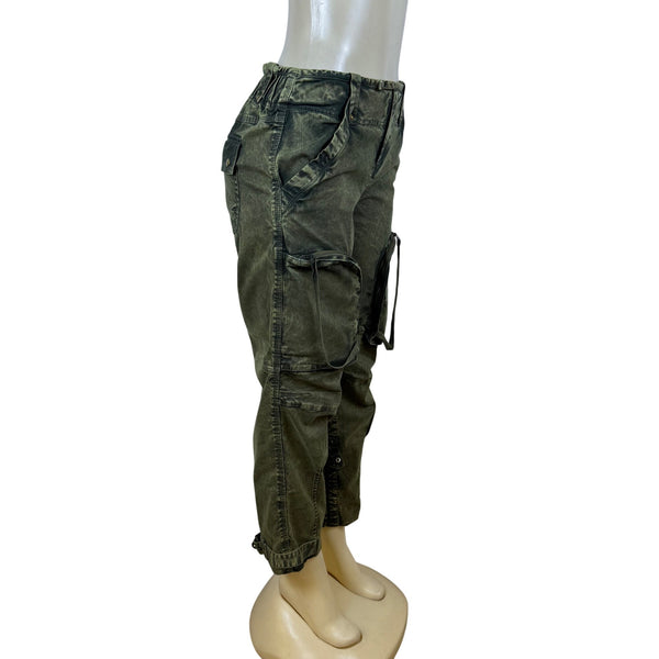 We The Free Women's Olive Green Cotton Cargo Pants Dual Zipper Pockets Sz XS