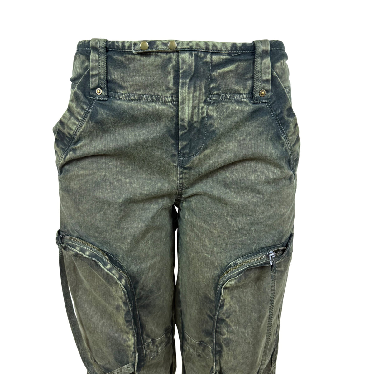 We The Free Women's Olive Green Cotton Cargo Pants Dual Zipper Pockets Sz XS