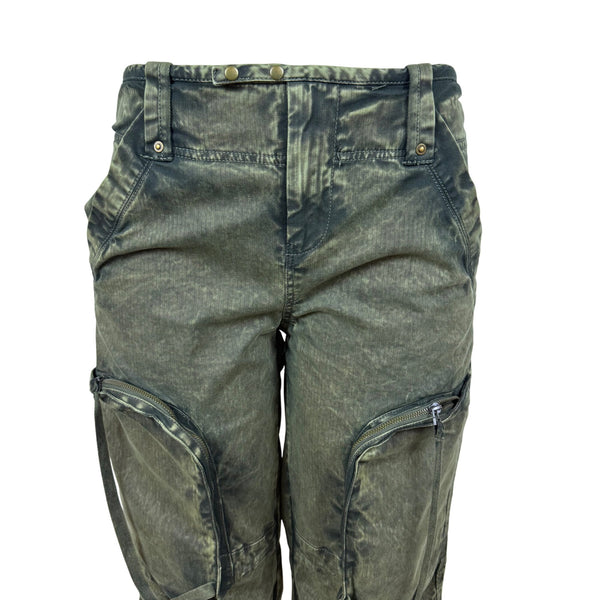 We The Free Women's Olive Green Cotton Cargo Pants Dual Zipper Pockets Sz XS