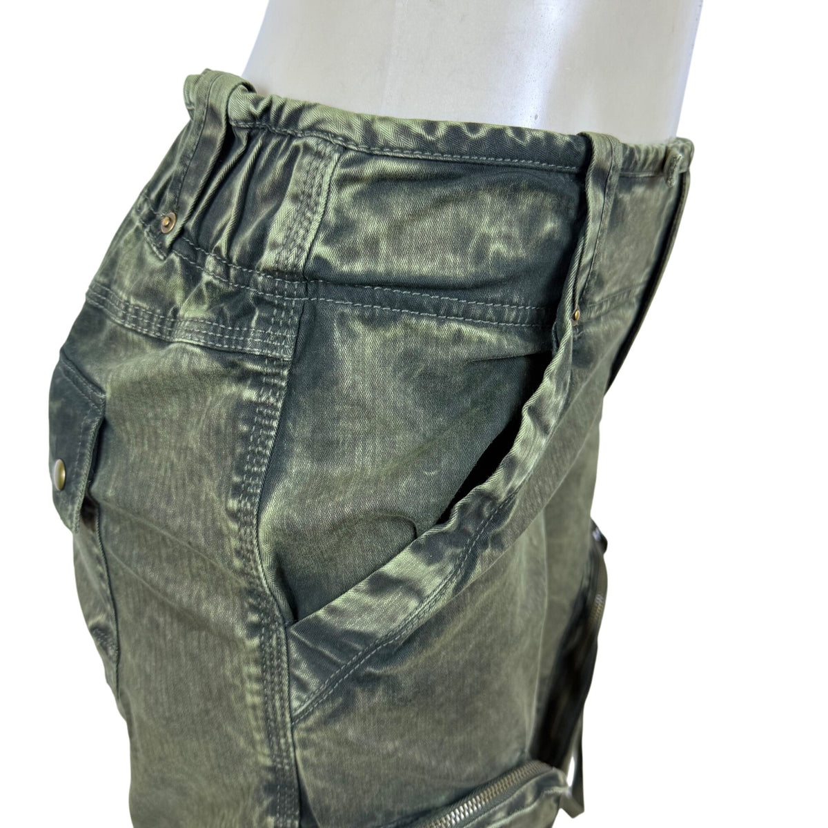 We The Free Women's Olive Green Cotton Cargo Pants Dual Zipper Pockets Sz XS