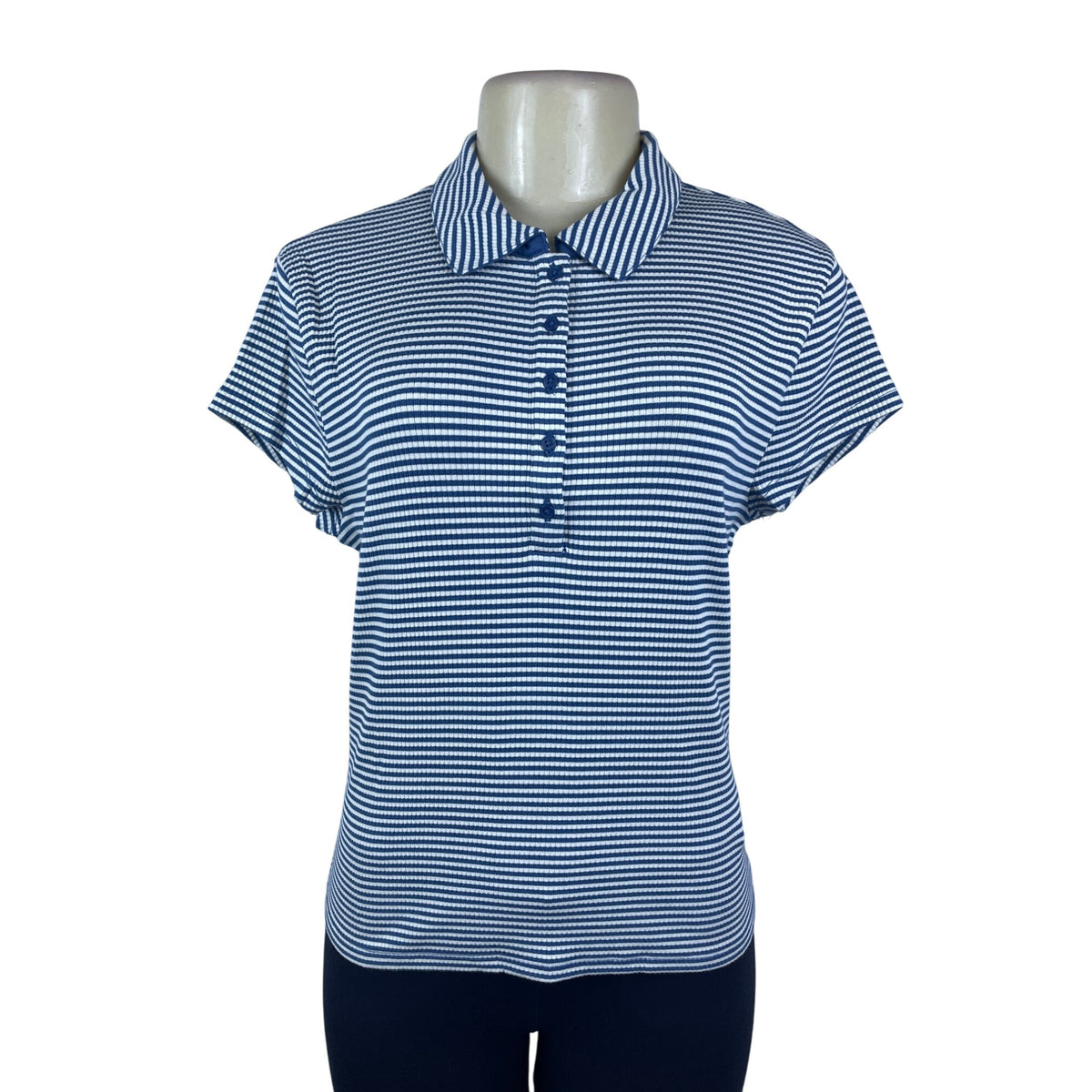 J.Crew Women's Blue & White Striped Collared Short Sleeve Polo Shirt Size L