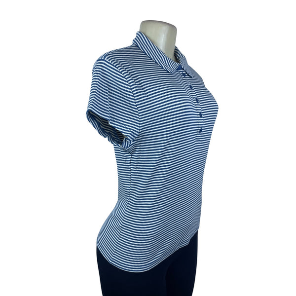 J.Crew Women's Blue & White Striped Collared Short Sleeve Polo Shirt Size L