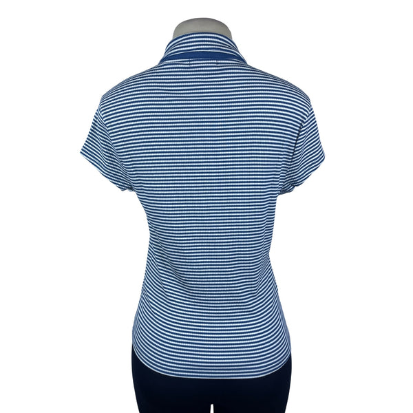 J.Crew Women's Blue & White Striped Collared Short Sleeve Polo Shirt Size L