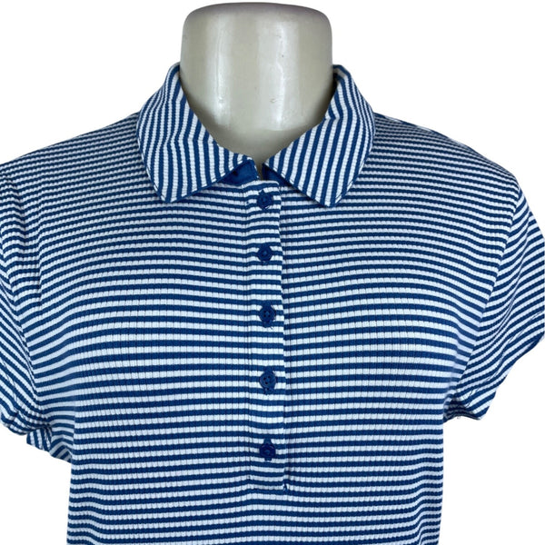 J.Crew Women's Blue & White Striped Collared Short Sleeve Polo Shirt Size L