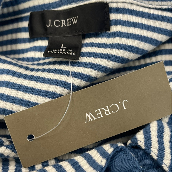 J.Crew Women's Blue & White Striped Collared Short Sleeve Polo Shirt Size L