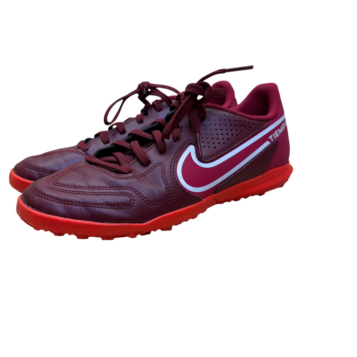 Nike Mens Red Tiempo Turf Soccer Shoes Synthetic Upper Size 6 Lace-Up Athletic