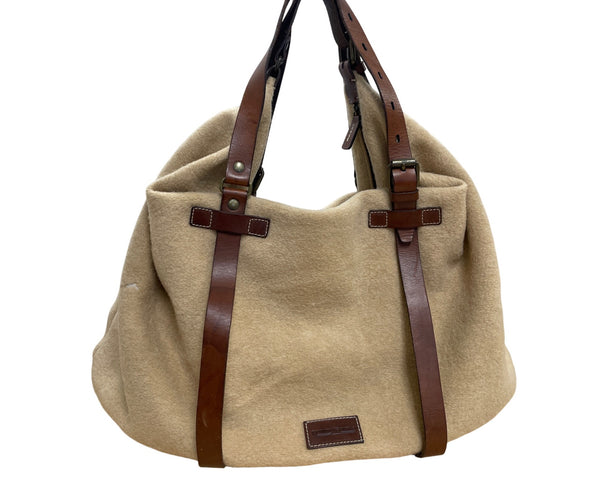Dooney & Bourke Womens Tan Wool & Leather Large Tote Bag Adjustable Strap Vintage