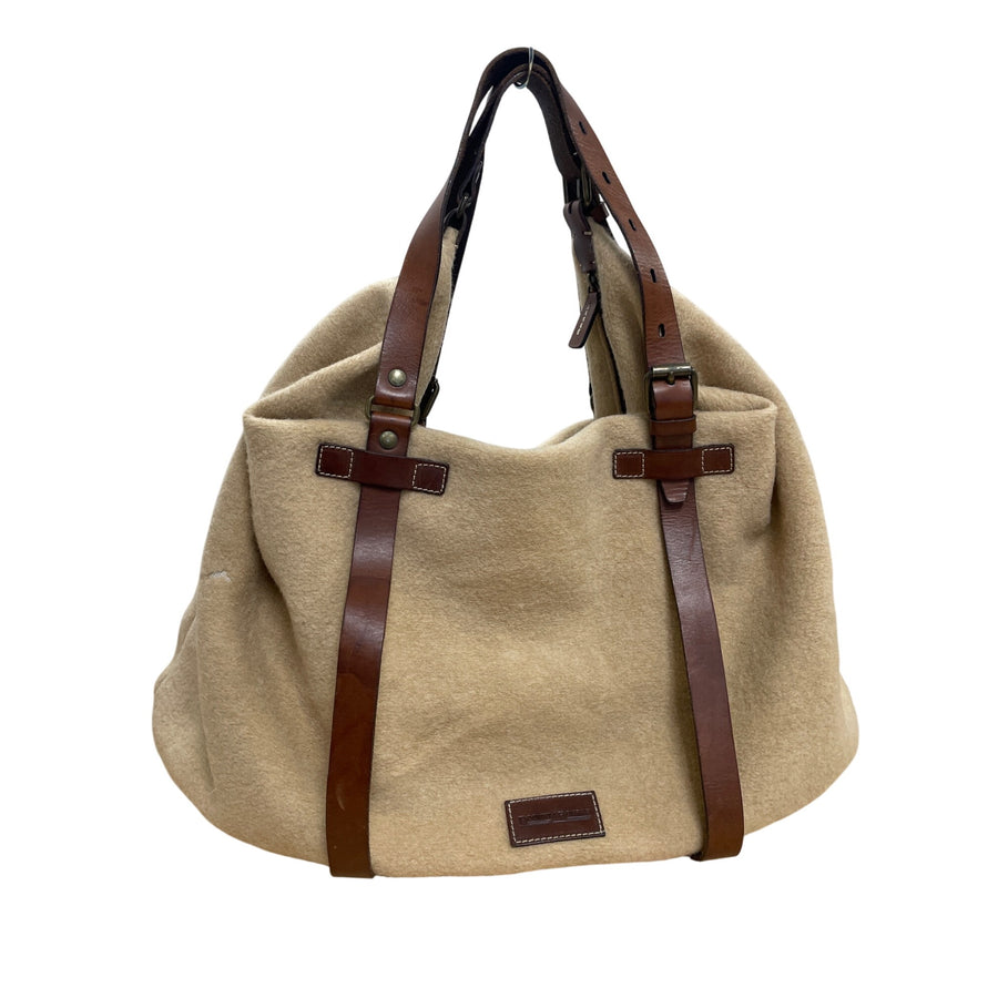 Dooney & Bourke Womens Tan Wool & Leather Large Tote Bag Adjustable Strap Vintage